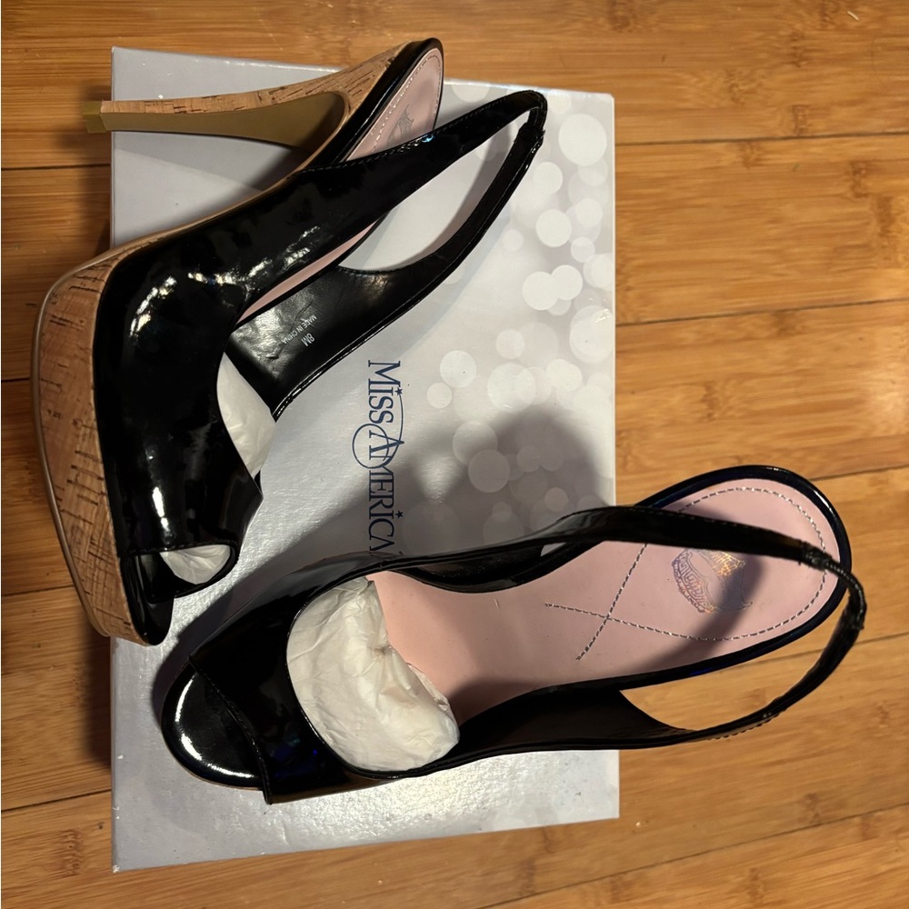 Miss America Black Peep Toe Heels